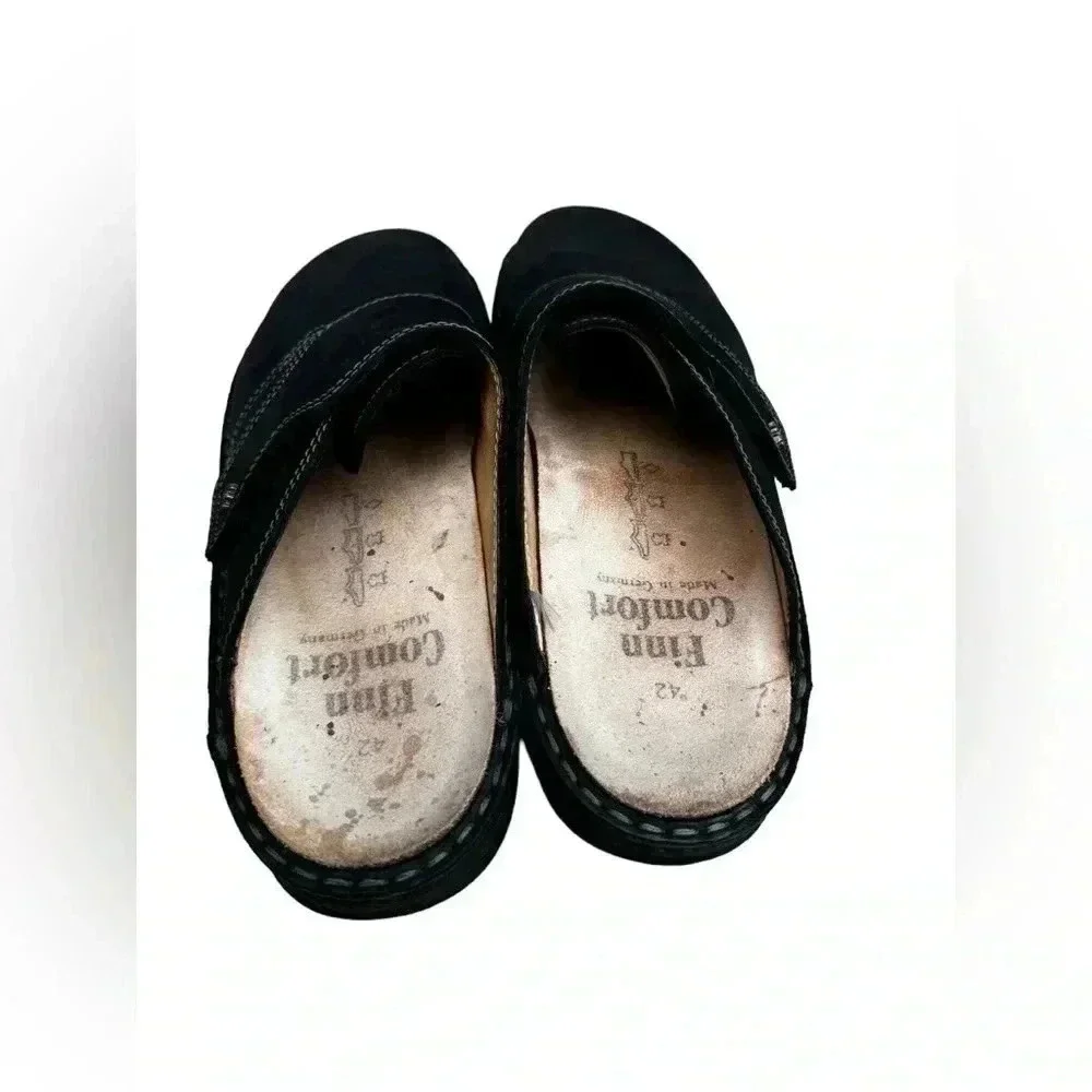 FINN COMFORT Men’s Black Venice Leather Mule Shoes Size EUR 42